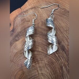 Native American Florence Tahe Stamped Twirl Dangle Earrings